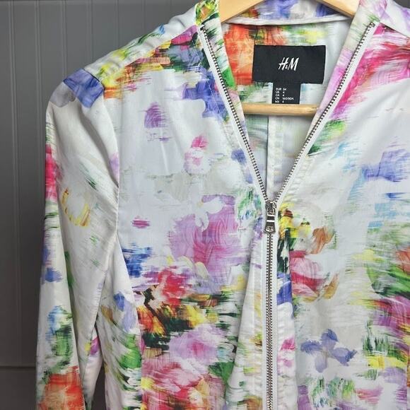 H&M Women's Multicolor Floral Bomber Jacket Full Zip Lightweight 4 Long Sleeve - Picture 6 of 10
